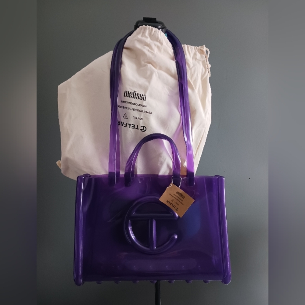 NWT Telfar x Melissa Translucent Purple Tote ,crossbody LARGE Jelly Shopper+dust